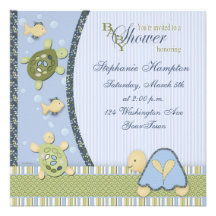 Turtles in Blue and Green Baby Shower Invitation
