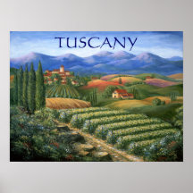 Tuscan Vineyard And Village Print