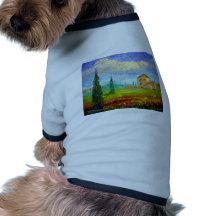 Tuscany HIlside with Poppies Dog Tee Shirt