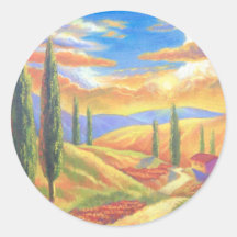 Tuscany Landscape Painting - Multi Round Sticker