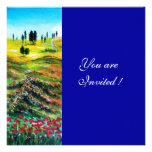 TUSCANY LANDSCAPE WITH POPPIES ,blue Invitation