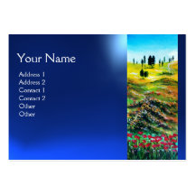 TUSCANY LANDSCAPE WITH POPPIES , blue sapphire Business Cards