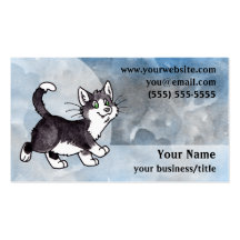 Tuxedo Cat Business Card - Blue and Grey