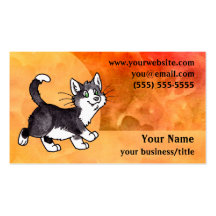 Tuxedo Cat Business Card - Fiery Orange