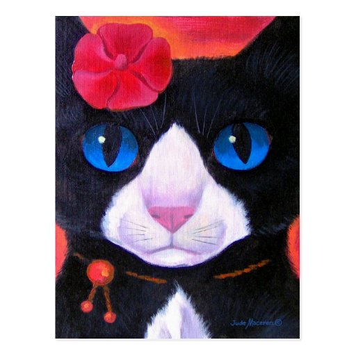 Tuxedo Cat Butterfly Painting - Multi Postcard