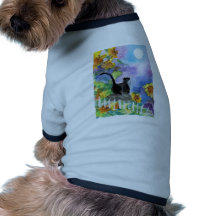 Tuxedo Cat Moon in Sunflowers Dog Tee Shirt