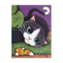 Tuxedo Cat Witches Hat & Candy Corn Halloween Postcard