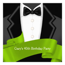Tuxedo Mans Black Green 40th Birthday Party Invitation