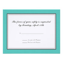 Tuxedo RSVP Card in Turquoise and Grey on Linen invitations