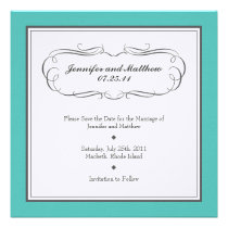 Tuxedo Save the Date - Turquoise and Grey on Linen invitations