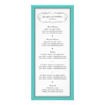 Tuxedo Wedding Menu in Turquoise and Grey rack cards