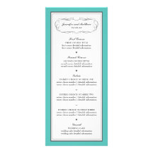 Tuxedo Wedding Menu in Turquoise and Grey Rack Cards