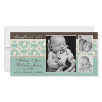 Tweet Tweet Twins Announcement Card Personalized Photo Card