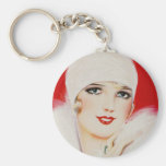 Twenties Beauty in White and Red Keychain