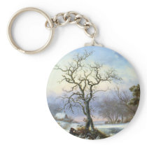 Twig Gatherers In A Winter Landscape Keychain