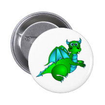 Twilight Flight - Cute Green & Blue Dragon Button