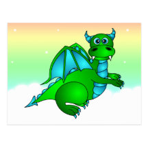 Twilight Flight - Cute Green & Blue Dragon Postcards