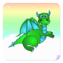 Twilight Flight - Cute Green & Blue Dragon Square