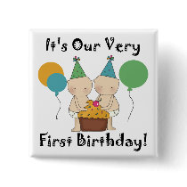 Twin Babies 1st Birthday Tshirts and Gifts Button