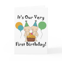 Twin Babies 1st Birthday Tshirts and Gifts Greeting Card