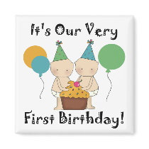Twin Babies 1st Birthday Tshirts and Gifts Magnets