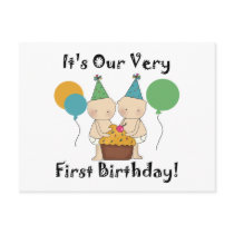 Twin Babies 1st Birthday Tshirts and Gifts Postcards