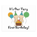 Twin Babies 1st Birthday Tshirts and Gifts Postcards