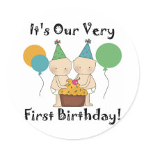 Twin Babies 1st Birthday Tshirts and Gifts Sticker