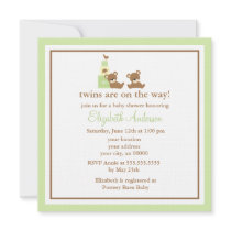 Twin Baby Bears Personalized Invites