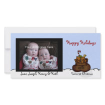 Twin bears in Santas sack photo card