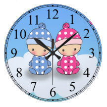 Twin Boy and Girl Baby Polka Dot Wall Clock