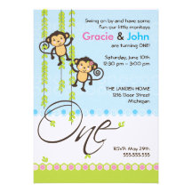 Twin Boy and Girl First Birthday Invitation
