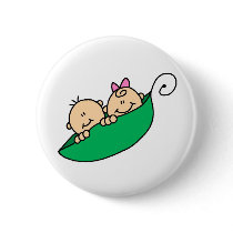 Twin Boy and Girl in Pea Pod Buttons