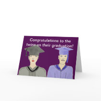 Twin boy and girl on graduation day card