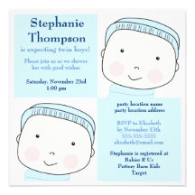 Twin Boy Blue Blocks Baby Shower Invitation