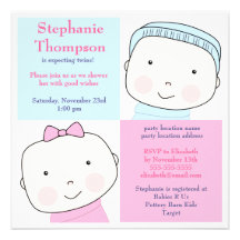 Twin Boy Girl Blue Pink Baby Shower Invitation