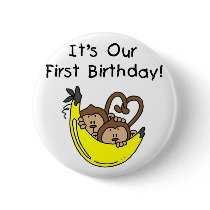 Twin Boys 1st Birthday Monkey Tshirts and Gifts Pins