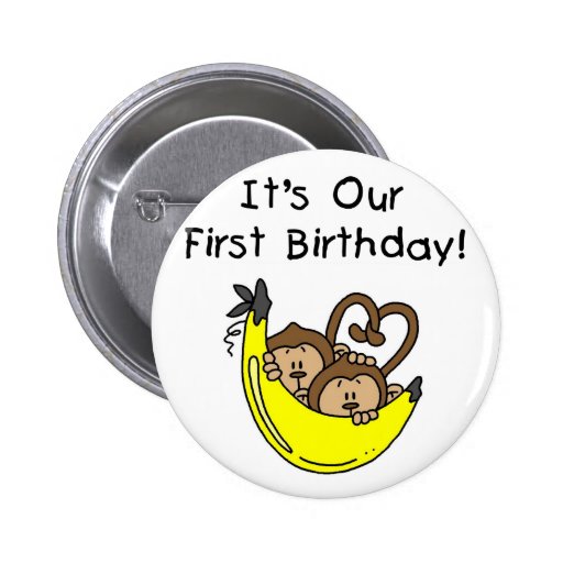 Twin Boys 1st Birthday Monkey Tshirts and Gifts Pins