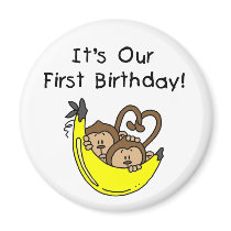 Twin Boys 1st Birthday Monkey Tshirts and Gifts Magnets