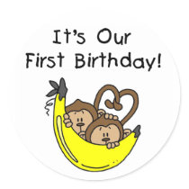 Twin Boys 1st Birthday Monkey Tshirts and Gifts Round Sticker