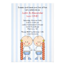 Twin Boys First Birthday Custom Announcement