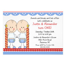 Twin Boys First Birthday Personalized Invitation