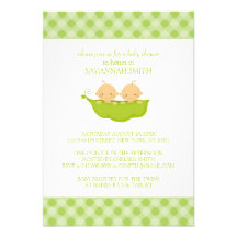 Twin Boys in a Pea Pod Baby Shower Invitations