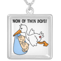 Twin Boys Mom Stork Gifts Custom Jewelry