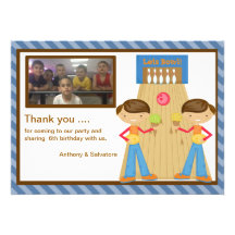 Twin Boys Photo Bowling Thank You Card