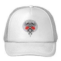Twin Dragons With Tails Entwined Red Roses Hat