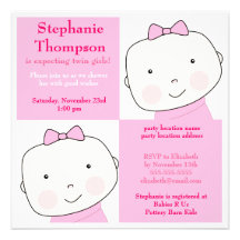 Twin Girl Pink Blocks Baby Shower Invitation