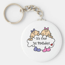 Twin Girls 1st  Birthday Tshirts and Gifts Keychain