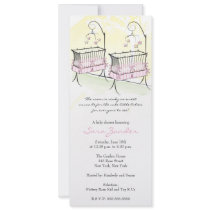 Twin Girls Baby Shower Invitation - Baby Cribs