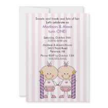Twin Girls First Birthday Invitation